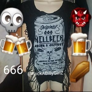 Too Fast Rat Baby Outlaw Top HELLBEER 666 Side Slash Drink & Destroy 100% Poison